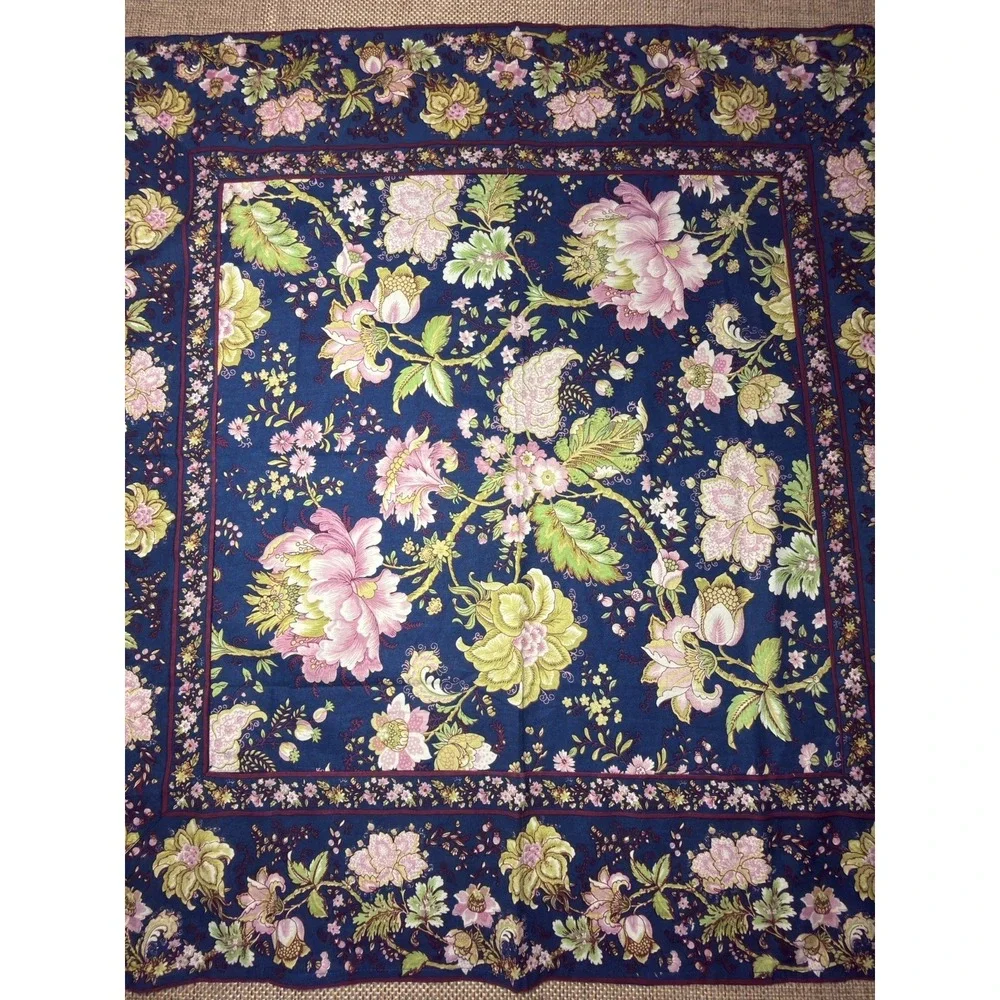 April Cornell Meridian Navy Tablecloth Botanical Floral Cloth Square 36